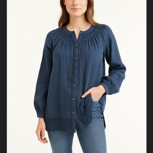 J. Crew Navy Blue Button-Up Top